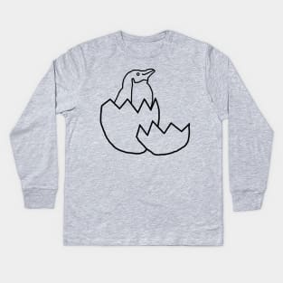 Little Blue Penguin Hatching from Egg Outline Kids Long Sleeve T-Shirt